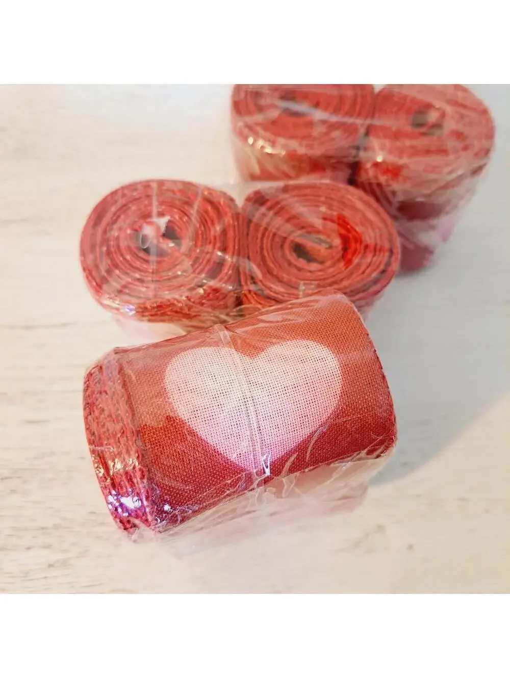 6 Rolls of Wired Valentines Ribbon Plaid & Red Hearts 2.5